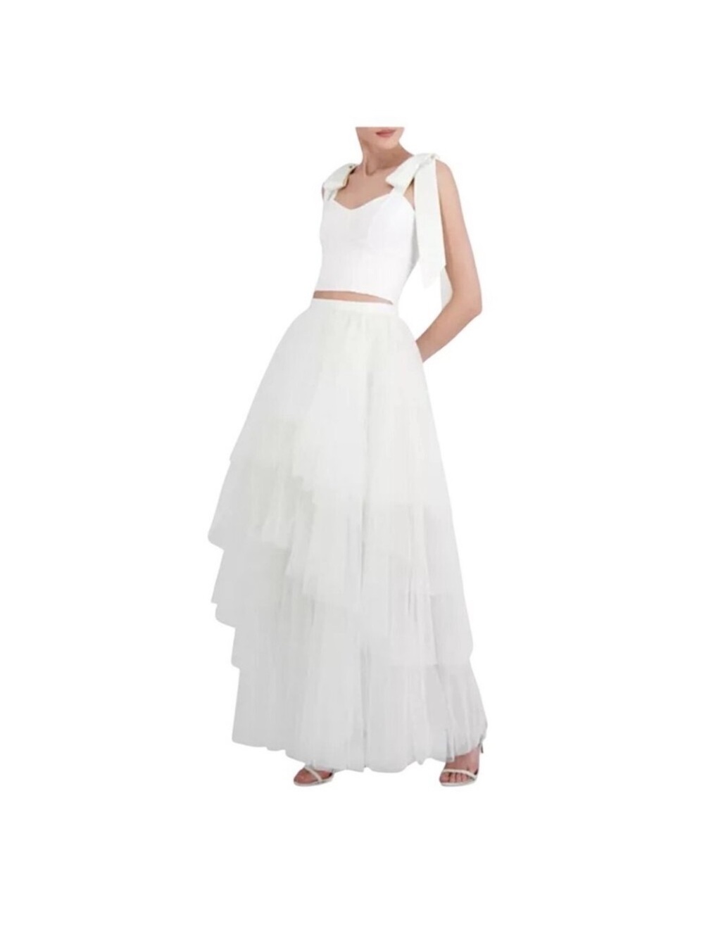 BCBGMaxAzria White Tiered Tulle Maxi Skirt